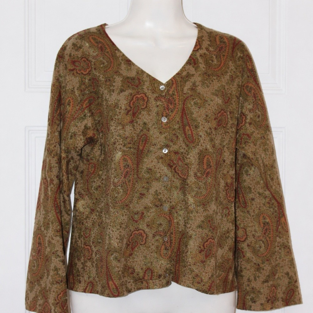 Carole‎ Little Women's Cardigan Sweater Paisley Print Wool Blend SZ XL HYGGE